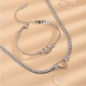 Heart Link Necklace & Bracelet Set